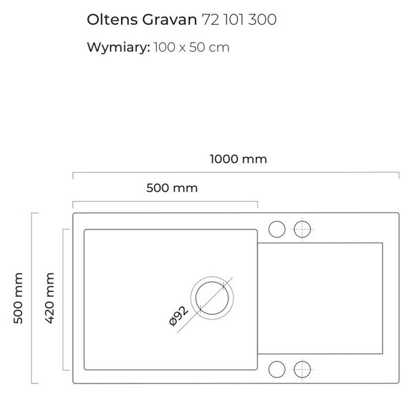 Oltens Gravan granitový dřez 100x50 cm černá 72101300
