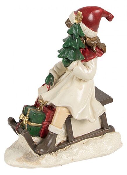 Dekorativní figurka holčička v bílém kožíšku na sáních – 10x6x12 cm