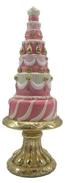Dekorativní figurka sedmipatrového růžového dortu se zlatými detaily – 8x21 cm