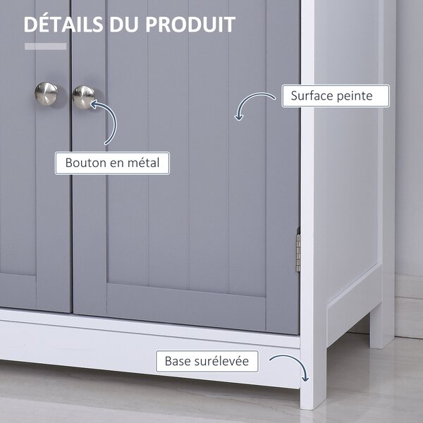 Kleankin Úložný Kabinet, Koupelnový Kabinet, Skříň s 2 Dveřmi a 2 Zásuvkami - 60 x 30 x 75 cm - Šedá a Bílá | Aosom