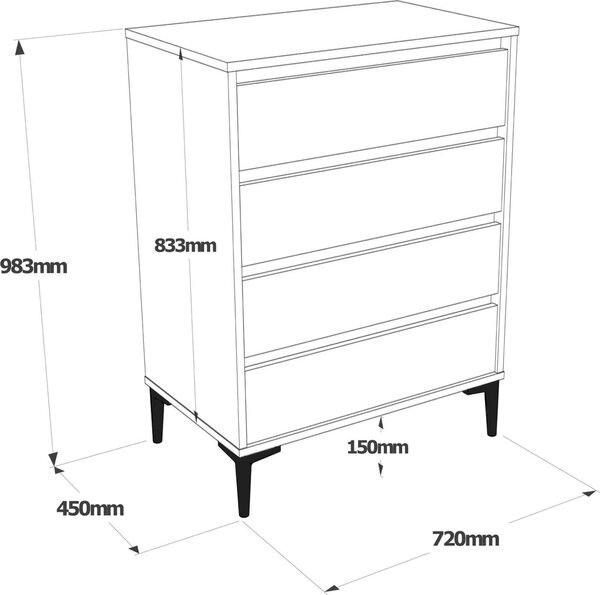 Komoda se 4 zásuvkami Rebecca Mobili Yarala 98,5x72x45 dřevotříska PVC dub světle tmavě šedá moderní