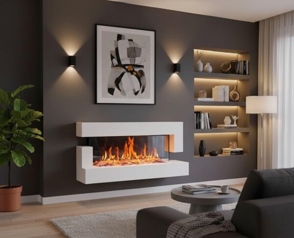 CHEMIN'ARTE – Elektrický nástěnný krb Quartz 3XL 152 cm – bílý s LED efektem plamenů, programovatelným topením, dálkovým ovládáním