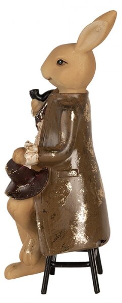 Figurka sedícího králíčka s kloboukem s patinou – 20 cm