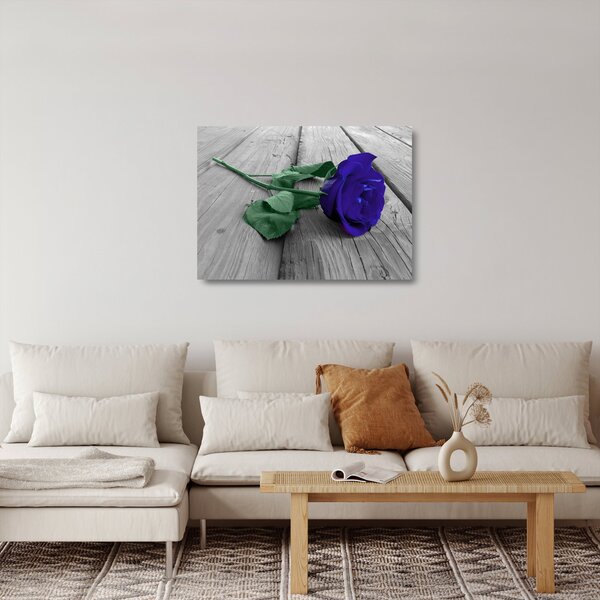 Skleněný obraz - Modrá růže se zeleným stonkem (70x50 cm)