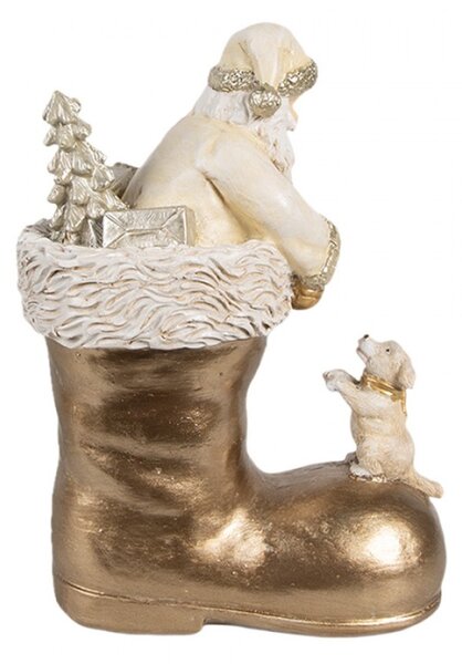 Dekorativní figurka Santa Clause ve zlaté botě s pejskem – 16 cm