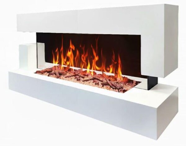 CHEMIN'ARTE – Elektrický nástěnný krb Quartz 3XL 152 cm – bílý s LED efektem plamenů, programovatelným topením, dálkovým ovládáním