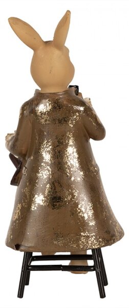 Figurka sedícího králíčka s kloboukem s patinou – 20 cm