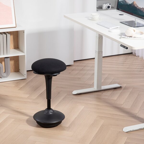 HOMCOM Stojící stolička, ergonomická stolička, výškově nastavitelná 70-90 cm, 360° otáčecí sedadlo, široká základna s protiskluzovými podložkami a pol