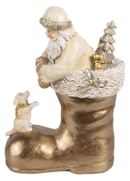 Dekorativní figurka Santa Clause ve zlaté botě s pejskem – 16 cm