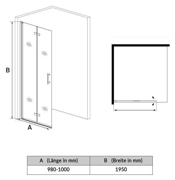 SONNI černý sprchový kout 100x195cm křídlové dveře skládací dveře rohový sprchový kout 6mm NANO čiré sklo skládací dveře rohové vstupní koupelna