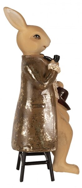 Figurka sedícího králíčka s kloboukem s patinou – 20 cm