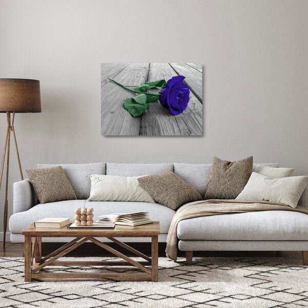 Skleněný obraz - Modrá růže se zeleným stonkem (70x50 cm)