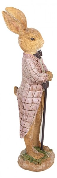 Figurka králička v růžovém sáčku a holí – 21 cm