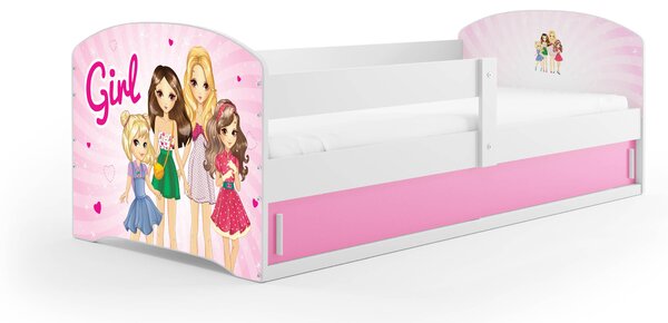 Dětská postel 80 x 160 cm Lukan (bílá + vzor girls) (s roštem, matrací a úl. prostorem). Vlastní profesionální přeprava až k Vám domů 1056445