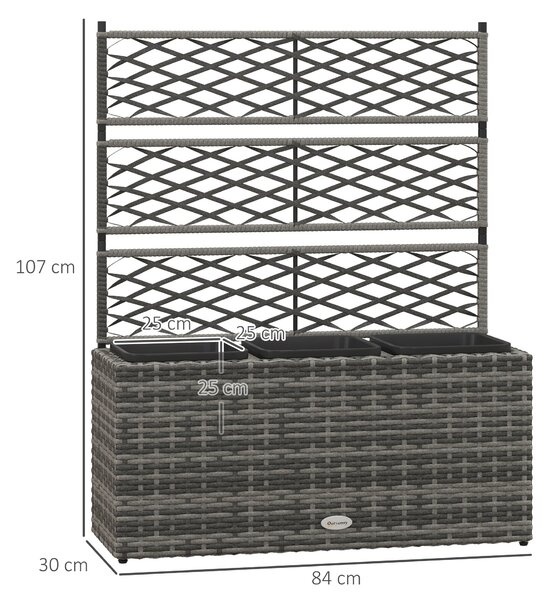 Outsunny Květináč s treláží pro rostliny, 3 nádoby, květinový box 33L, zahradní balkon, patio, terasa, venkovní použití, pletený pryskyřice a ocel, 84