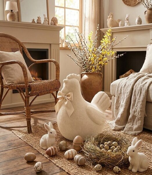 Krémová gigantická velikonoční slepice s mašlí Chicken Easter Flock XL - 38*29*42 cm - daan kromhout