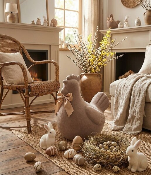 Šedá gigantická velikonoční slepice s mašlí Chicken Easter Flock XL - 38*29*42 cm - daan kromhout