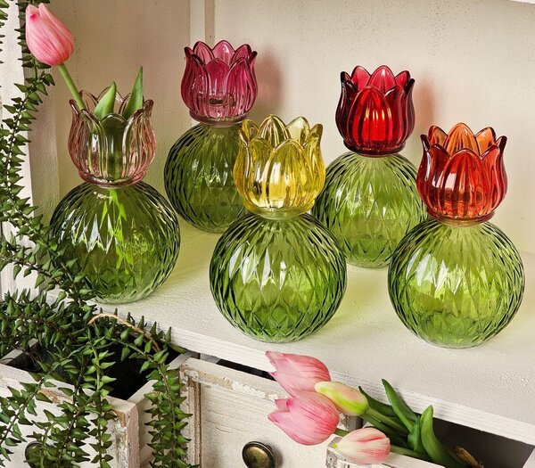 5ks barevný mix skleněný svícen/ váza tulipán Love Tulip - Ø 11*17 cm - daan kromhout