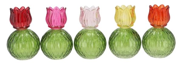 5ks barevný mix skleněný svícen/ váza tulipán Love Tulip - Ø 11*17 cm - daan kromhout