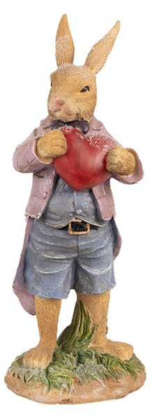 Figurka králička v oblečku držící červené srdíčko – 20 cm