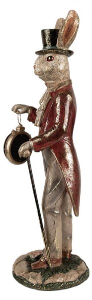 Figurka králíčka v obleku s patinou a funkčními hodinami – 39 cm