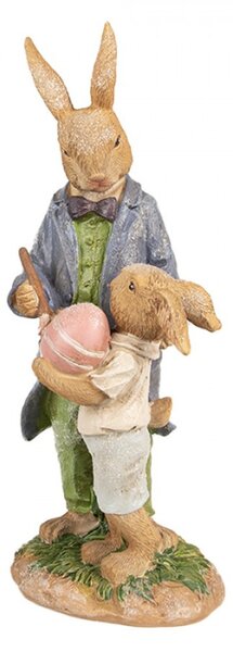 Figurka králičího taťky se synem malující vajíčko – 21 cm