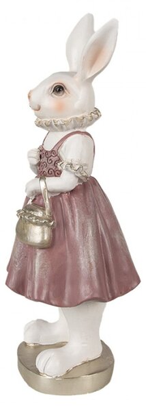 Figurka králičí slečny v růžových šatičkách a zlatou kabelkou – 27 cm