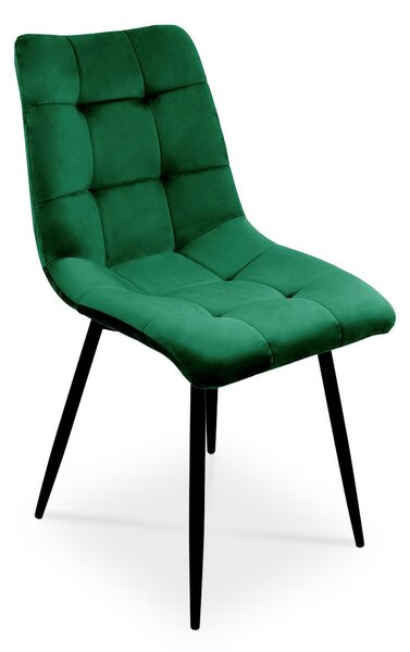 Bettso -2 x Židle do jídelny Sada 2 židlí do jídelny Židle do kuchyně Čalouněná židle Designová židle s opěradlem, se sametovým sedákem, kovový rám -BEN Tmavě zelená / černé nohy