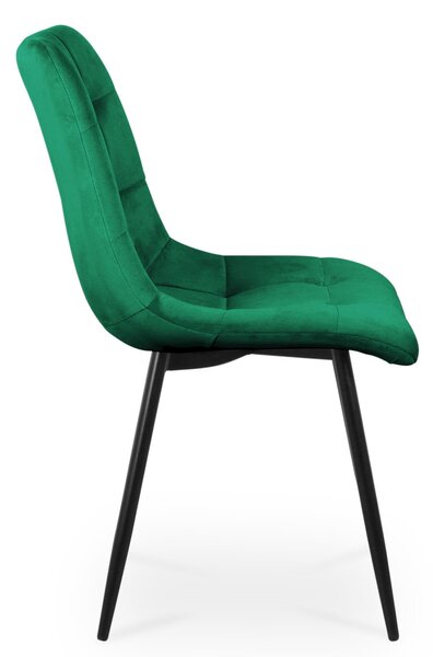 Bettso -2 x Židle do jídelny Sada 2 židlí do jídelny Židle do kuchyně Čalouněná židle Designová židle s opěradlem, se sametovým sedákem, kovový rám -BEN Tmavě zelená / černé nohy
