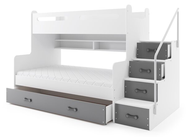 Patrová postel 120 x 200 cm Moxxo 3 (bílá + grafit) (s rošty, matracemi a úl. prostorem). Vlastní profesionální přeprava až k Vám domů 1056471