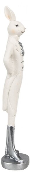 Figurka fešáckého králíčka v bílém obleku se stříbrnými boty I. – 20 cm