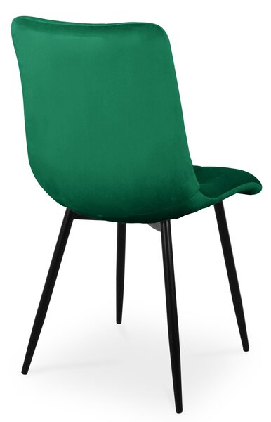 Bettso -2 x Židle do jídelny Sada 2 židlí do jídelny Židle do kuchyně Čalouněná židle Designová židle s opěradlem, se sametovým sedákem, kovový rám -BEN Tmavě zelená / černé nohy