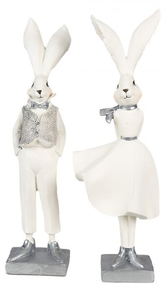 Figurka fešácké králičí slečny v bílé sukni – 37 cm