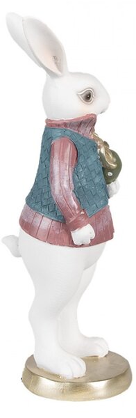 Velikonoční figurka králičího chlapce s vestičkou a zeleným vajíčkem – 26 cm