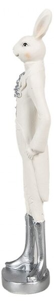 Figurka fešáckého králíčka v bílém obleku se stříbrnými boty I. – 20 cm