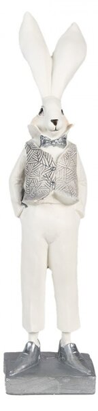 Figurka fešáckého králíčka s stříbrnou vestičkou – 36 cm