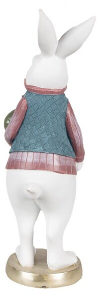 Velikonoční figurka králičího chlapce s vestičkou a zeleným vajíčkem – 26 cm