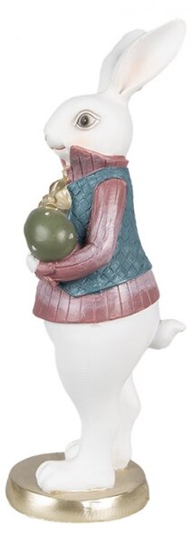 Velikonoční figurka králičího chlapce s vestičkou a zeleným vajíčkem – 26 cm