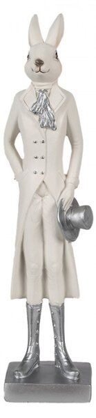 Figurka fešáckého králíčka v obleku a stříbrným kloboukem – 34 cm