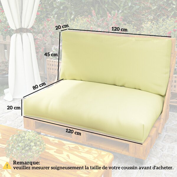 Outsunny venkovní polstrování na palety pro 2 sedačky, pratelné euro paletové sedáky, 2 kusy 120 x 80 cm a 120 x 45 cm, UPF20+, 20 cm silné, béžové |