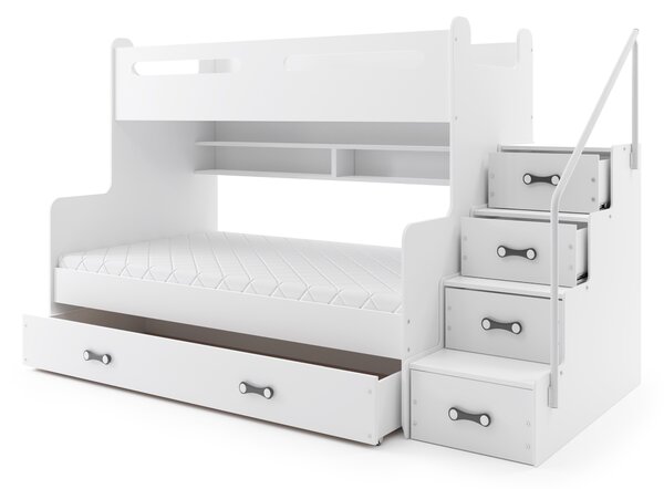 Patrová postel 120 x 200 cm Moxxo 3 (bílá + bílá) (s rošty, matracemi a úl. prostorem). Vlastní profesionální přeprava až k Vám domů 1056470