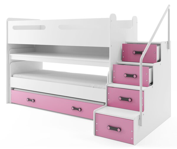 Patrová postel 80 x 200 cm Moxxo 1 (bílá + růžová) (s rošty, matracemi a úl. prostorem). Vlastní profesionální přeprava až k Vám domů 1056468