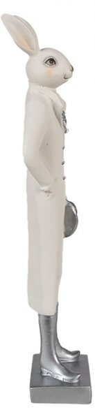 Figurka fešáckého králíčka v obleku a stříbrným kloboukem – 34 cm