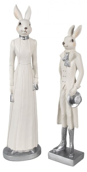 Figurka fešáckého králíčka v obleku a stříbrným kloboukem – 34 cm