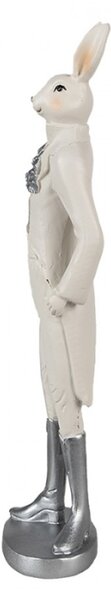Velká figurka fešáckého králíčka v bílém obleku se stříbrnými boty – 40 cm