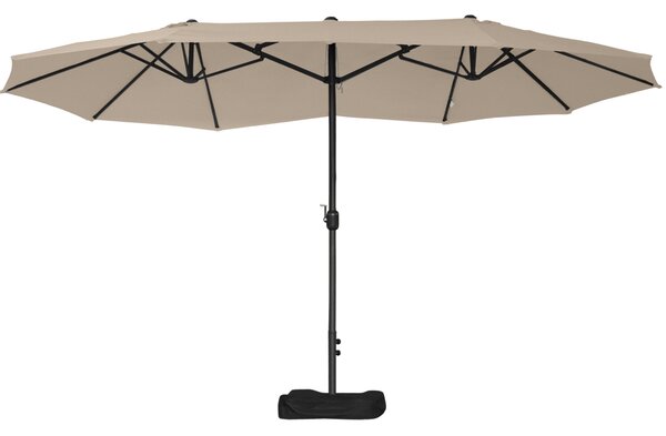 Outsunny Zahradní Parasol Dvojitý Obdélníkový 4,6L x 2,7W x 2,4H m s Kličkou pro Otevírání a Zavírání, S Písky a Základem, pro Balkon a Bazén, Khaki |