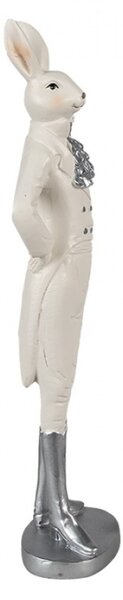 Velká figurka fešáckého králíčka v bílém obleku se stříbrnými boty – 40 cm
