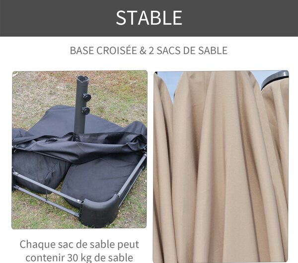 Outsunny Zahradní Parasol Dvojitý Obdélníkový 4,6L x 2,7W x 2,4H m s Kličkou pro Otevírání a Zavírání, S Písky a Základem, pro Balkon a Bazén, Khaki |