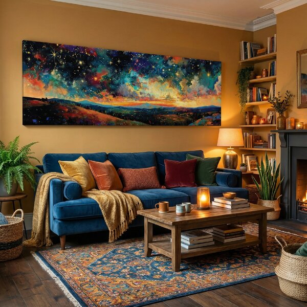 Obraz na plátně - Když hvězdy svítí a slunce zapadá FeelHappy.cz Velikost obrazu (šířka x výška): 120 x 40 cm