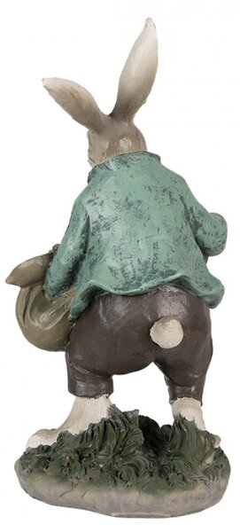 Velikonoční figurka králíčka v zeleném kabátku s velkým plným košíkem barevných vajíček – 32 cm